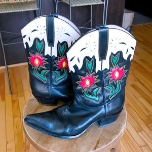 Floral leather cowboy boots